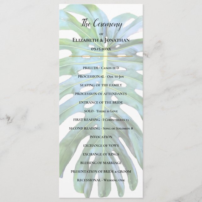Programa Boda Tropical Monstera Leaf Greenery Beach (Anverso)