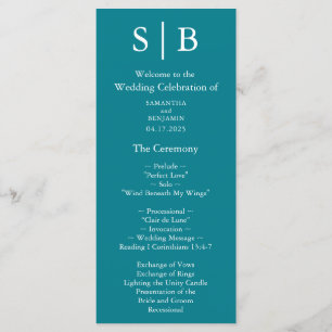 Programa Boda Verde azulado de monograma clásico