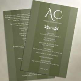 Programa Boda verde oliva a rayas de monograma minimalista