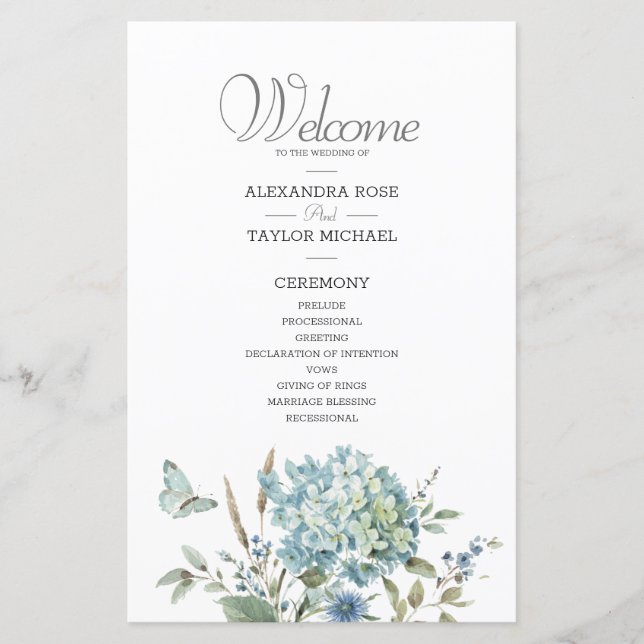 Programa Bohemian Blue Botanical Watercolour Weddi (Anverso)