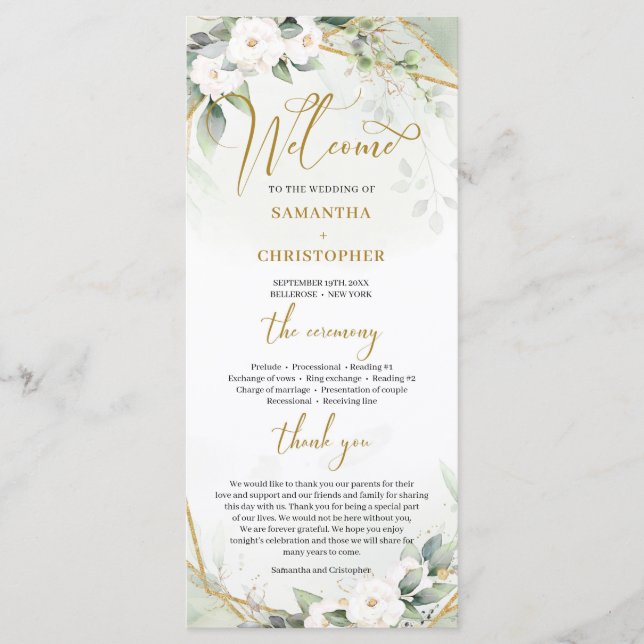 Programa Boho acuarela dorado marco verde y rosa blanco (Anverso)