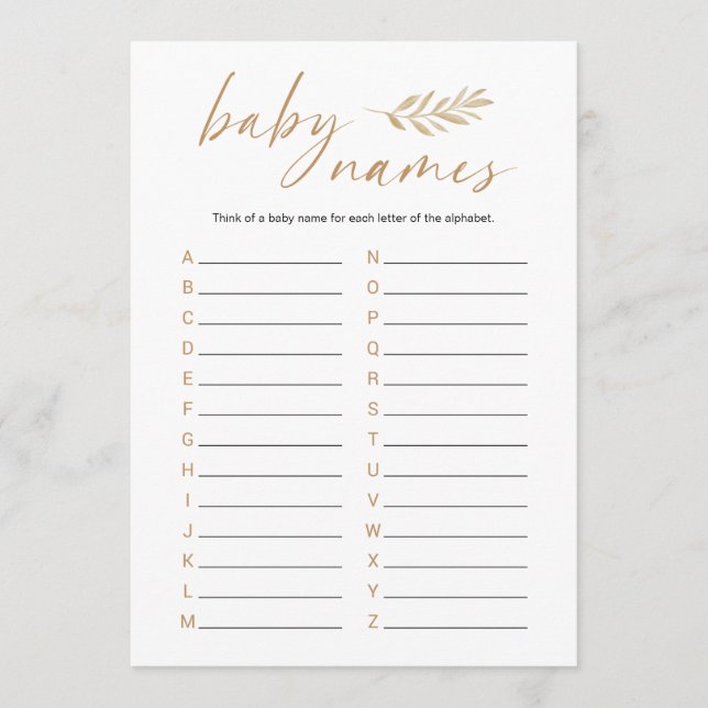 Programa Boho Baby Nombres de la partida de Baby Shower (Anverso)
