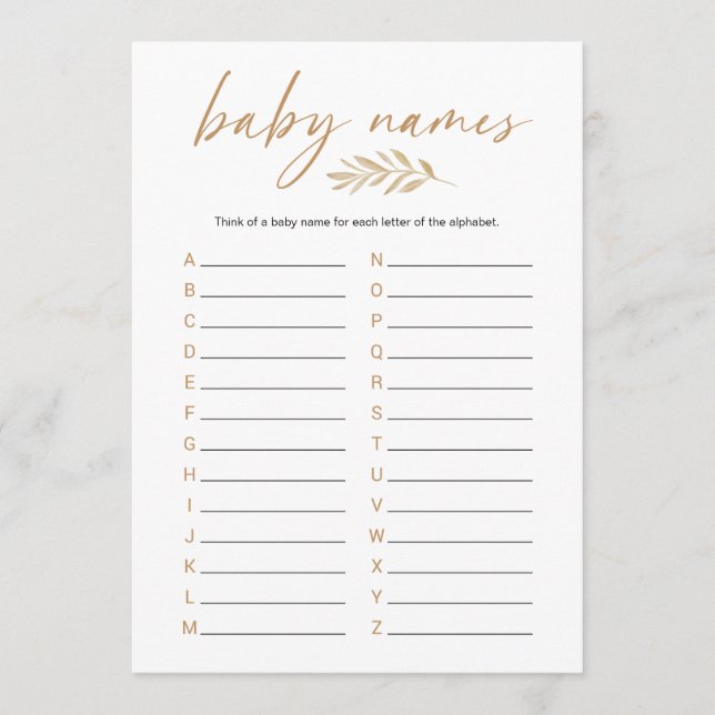 Programa Boho Baby Nombres de la partida de Baby Shower (Anverso)