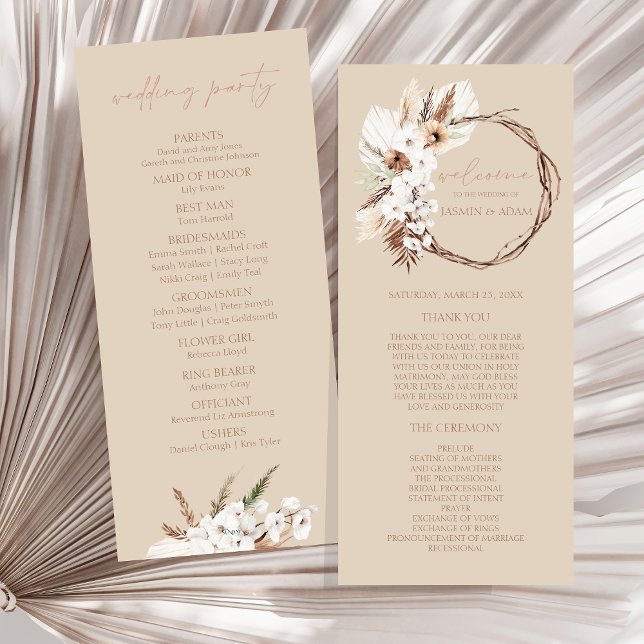 Programa Boho Beige Floral Wreath Wedding (Boho Terracotta Floral Wreath Wedding Program)