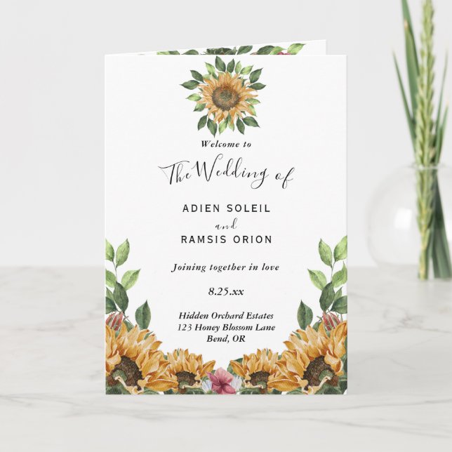 Programa Boho Boda plegado de flor silvestre rústico de gir (Anverso)