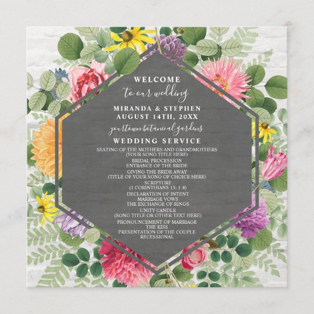 Programa Boho Botanical Brick Wildflower Wedding (Anverso)
