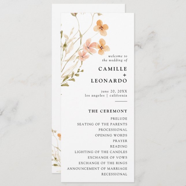 Programa Boho de Boda de Flores Silvestres (Anverso / Reverso)