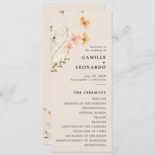 Programa Boho de Boda de Flores Silvestres (Anverso / Reverso)