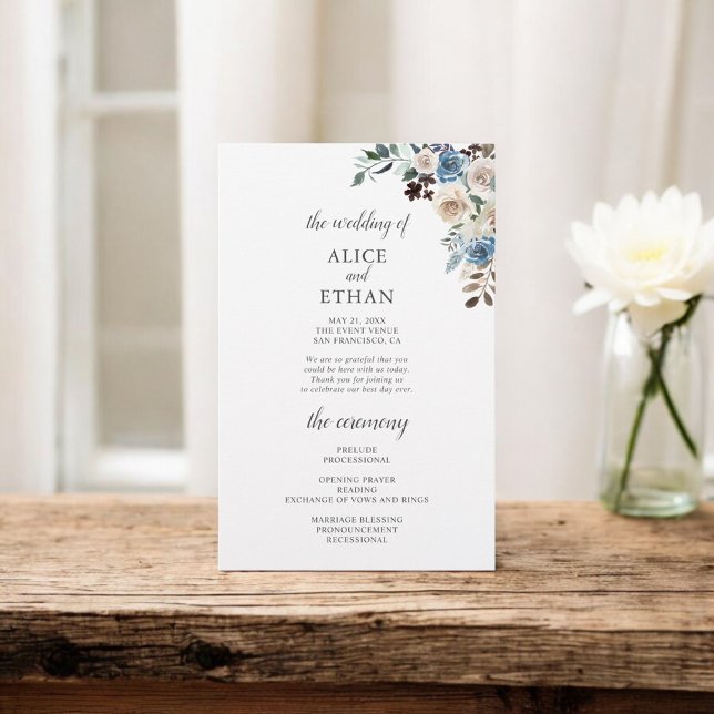 Programa Boho Dusty Blue Beige Flowers Wedding (Subido por el creador)