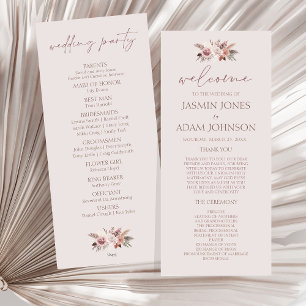 Programa Boho Dusty Pink Dried Flowers Wedding
