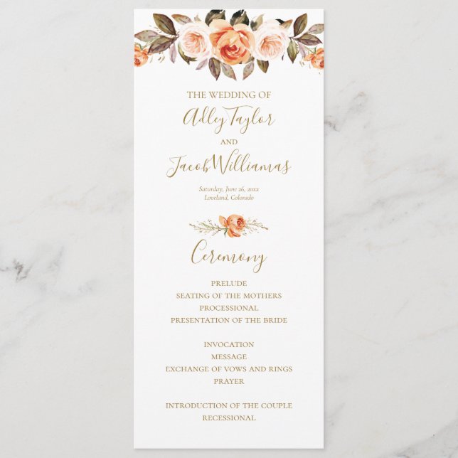 Programa Boho Fall Floral Burnt Naranja Wedding (Anverso)