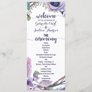 Programa Boho Feather & Floral Wreath Wedding