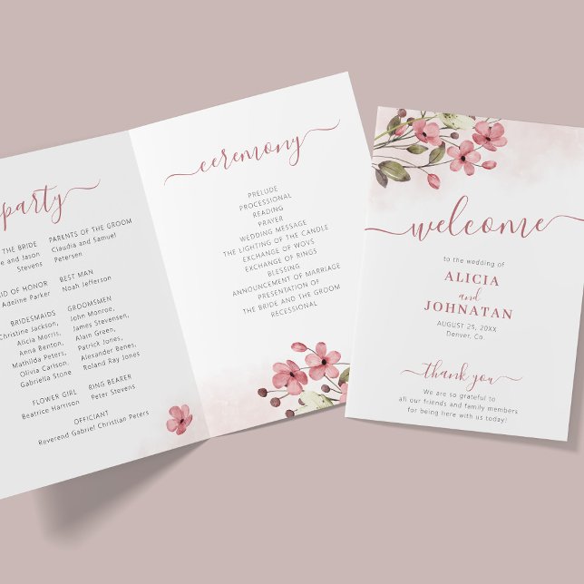 Programa Boho garden acuarcolor rosa floral boda (Subido por el creador)