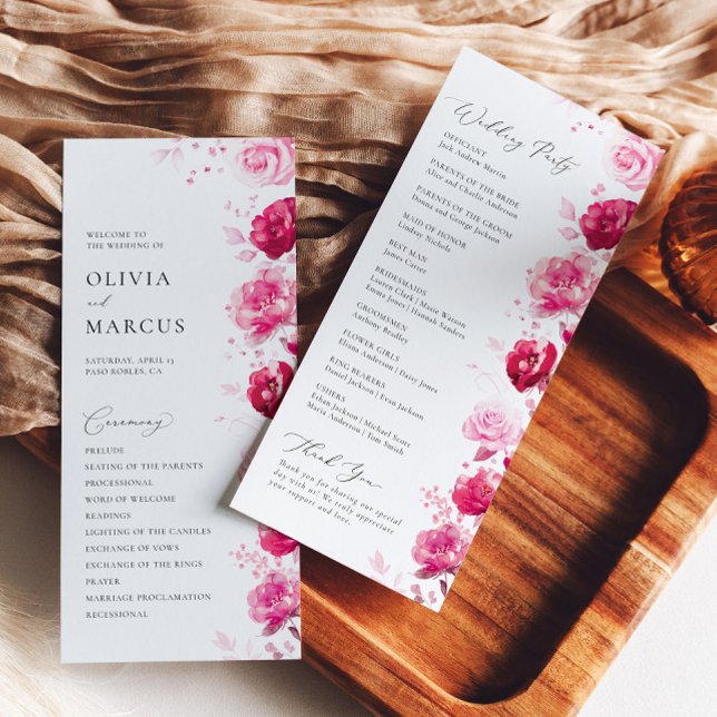 Programa Boho Magenta Boda Elegante Floral Caliente Rosa (Subido por el creador)