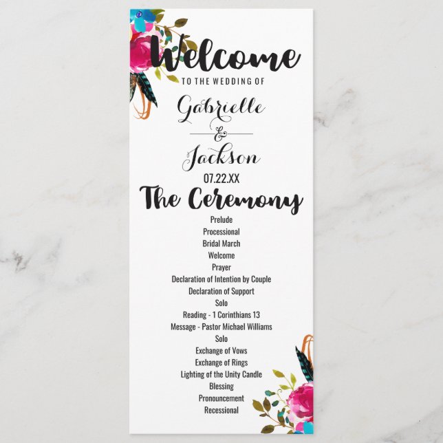 Programa Boho Moda Floral Watercolor Wedding (Anverso)