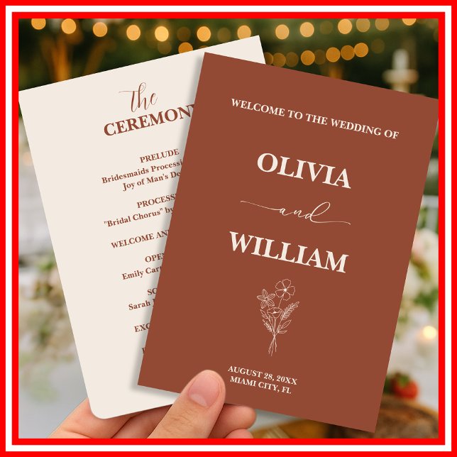 Programa Boho Naranja quemado Terracotta Rustic Boda (Subido por el creador)