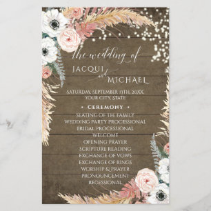Programa Boho Pampas de Boda Rústica Floral Grass