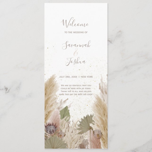 PROGRAMA BOHO PAMPAS GRASS WATERCOLOR WEDDING (Anverso)