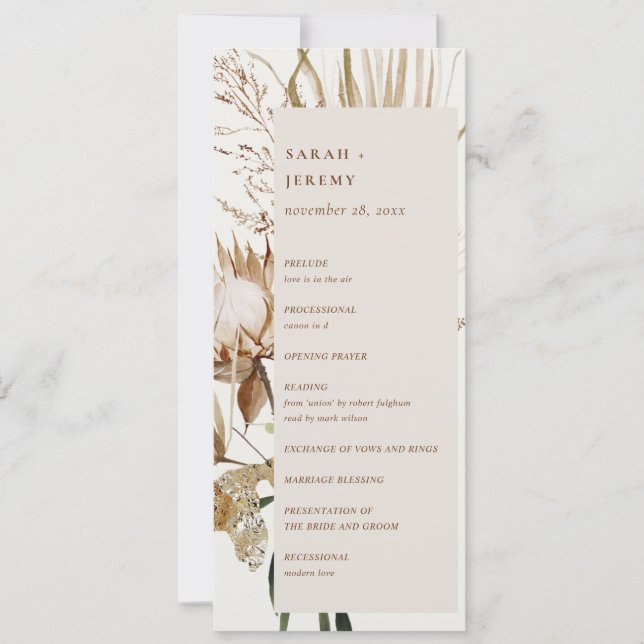 Programa Boho Protea Dried Palm Floral Wedding (Anverso)