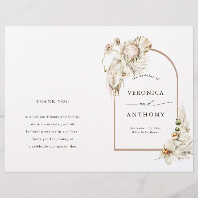 Programa Boho Protea Pampas de Boda Grass Floral (Anverso)