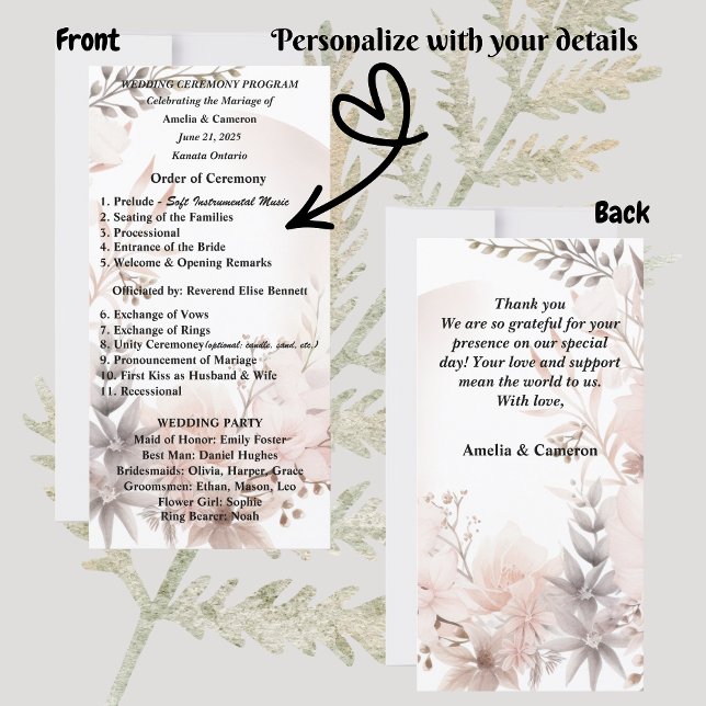Programa Boho Rubor Dried Floral Wedding (Set the tone for your romantic celebration with our elegant boho blush & beige wedding suite)