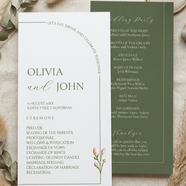 Programa Boho Sage Green & Linen Minimalist Arch Wedding (Subido por el creador)