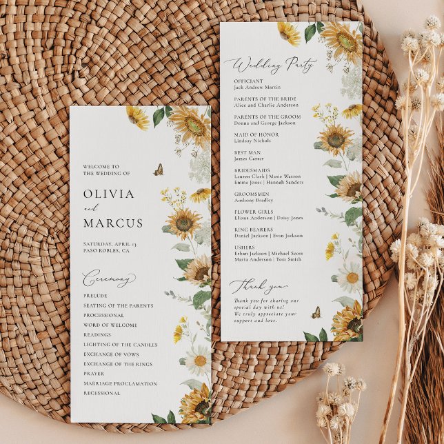 Programa Boho Sunflower Golden Rays Boda Floral Elegante (Subido por el creador)