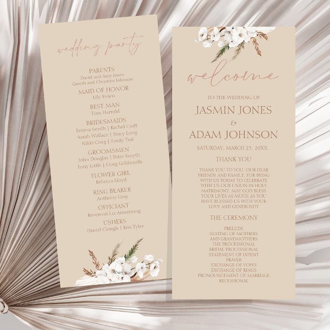 Programa Boho Terracotta Beige Dried Floral Weddin (Boho Terracotta Beige Dried Floral Wedding Program)
