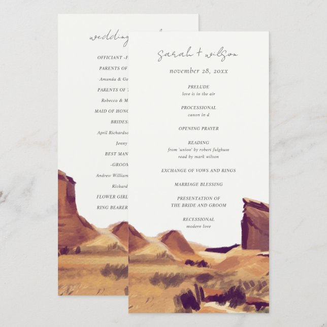 Programa Boho Watercolor Desert Landscape Wedding (Anverso / Reverso)