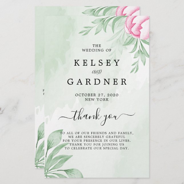 Programa Boho Watercolor Eucalyptus Wedding (Anverso / Reverso)