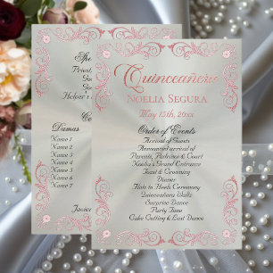 Programa Bordado Vintage Rosa Dorado Quinceañera- Verde Pas