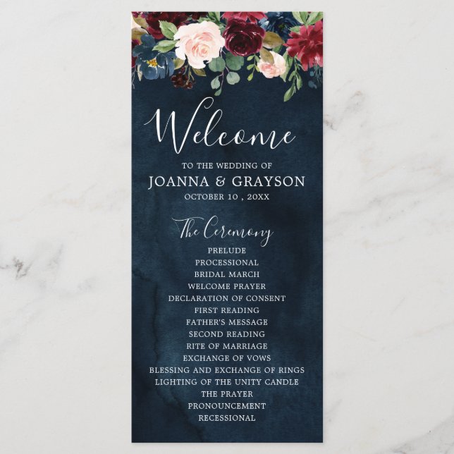 Programa Borgoña Rubor Navy Blue Botanical Floral Boho (Anverso)