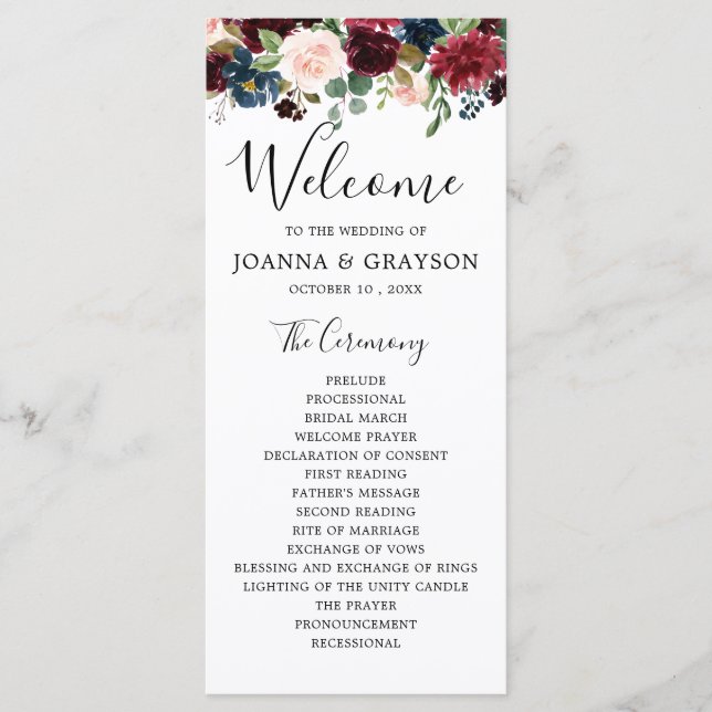 Programa Borgoña Rubor Navy Blue Botanical Floral Boho (Anverso)