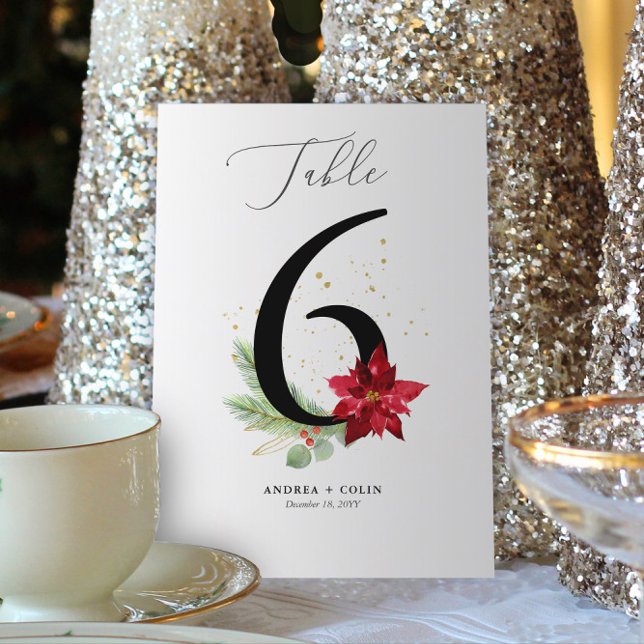 Programa Botánica de vacaciones + acuarela de oro Número 6 (Botanical Christmas Wedding / Event Table Number | No. 6 (For all numbers, see Collection below))
