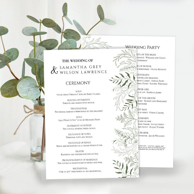 Programa Botanical Greenery Wedding Program Card (Subido por el creador)