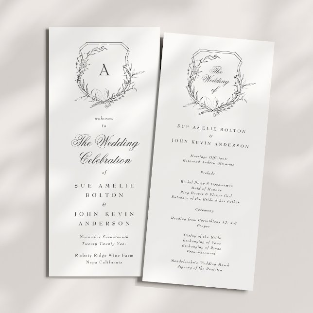 Programa botánico clásico monogramado el escudo boda (Subido por el creador)