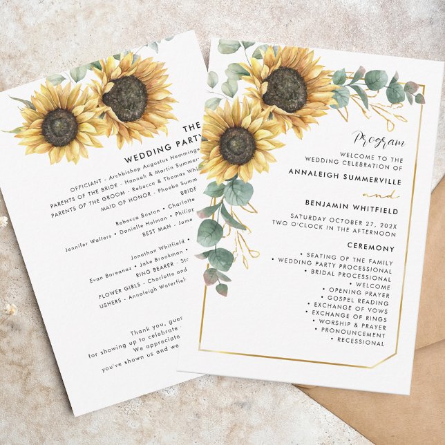 Programa Botánico de Boda de Flor de Sol (Sunflower Floral Rustic Nature Wedding Ceremny Program)