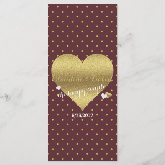 Programa BRIDE y CO Burgundy Gold Polka Dot Wedding Party (Anverso)
