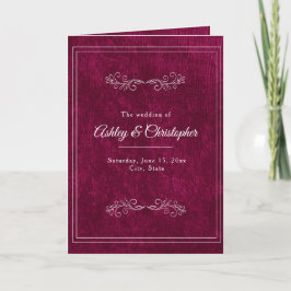 Programa Burgundy Berry Velvet White Folded Wedding Program