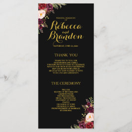 Programa Burgundy Floral Black Gold Custom Wedding