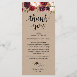 Programa Burgundy Floral Kraft Place Setting Gracias Card