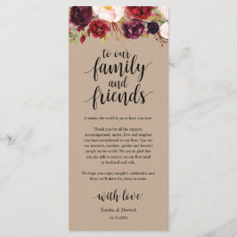Programa Burgundy Floral Kraft Place Setting Gracias Card
