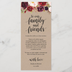 Programa Burgundy Floral Kraft Place Setting Gracias Card