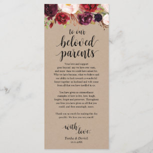 Programa Burgundy Floral Kraft Place Setting Gracias Card
