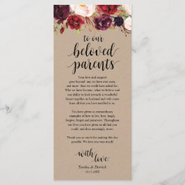 Programa Burgundy Floral Kraft Place Setting Gracias Card