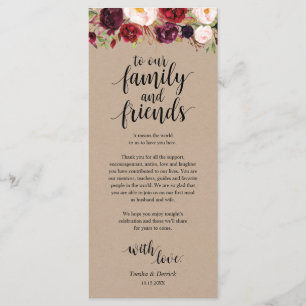 Programa Burgundy Floral Kraft Place Setting Gracias Card