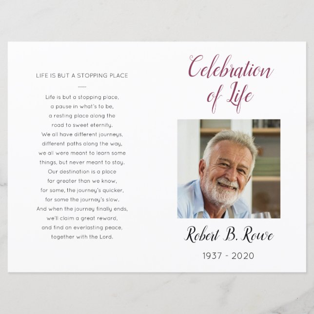 Programa Burgundy Floral Photo Celebration of Life (Anverso)