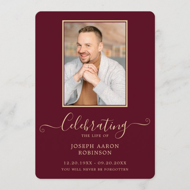 Programa Burgundy Gold Photo Funeral Orden de servicio (Anverso)