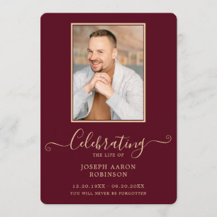 Programa Burgundy Gold Photo Funeral Orden de servicio