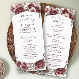 Programa Burgundy Marsala Rustic Floral Watercolor Boda